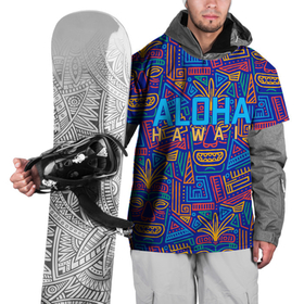 Накидка на куртку 3D с принтом ALOHA HAWAII | АЛОХА ГАВАЙИ , 100% полиэстер |  | Тематика изображения на принте: aloha | aloha hawaii | hawaii | гаваи | гавайи | гавайские маски | индийские маски | маска тики | маски | маски тики | надпись | пальмы | синий | тики