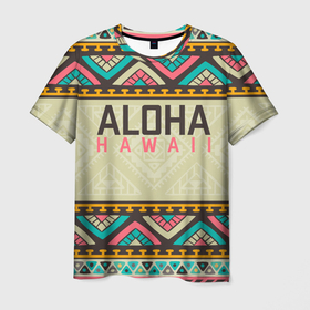 Мужская футболка 3D с принтом АЛОХА ГАВАЙИ, ALOHA, SUMMER , 100% полиэфир | прямой крой, круглый вырез горловины, длина до линии бедер | aloha | aloha hawaii | hawaii | serfing | summer | гаваи | гавайи | гавайский паттрен | дайвинг | лето | море | отпуск | пляж | серфинг | текстура