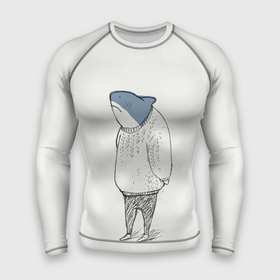 Мужской рашгард 3D с принтом акула в свитере в Кировске,  |  | ocean | sea | sea animal | акула | арт | графика | море | океан | рисунок | свитер