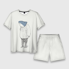 Мужской костюм с шортами 3D с принтом акула в свитере в Курске,  |  | ocean | sea | sea animal | акула | арт | графика | море | океан | рисунок | свитер