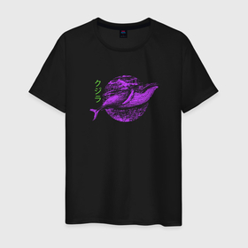 Мужская футболка хлопок с принтом Кит в Тюмени, 100% хлопок | прямой крой, круглый вырез горловины, длина до линии бедер, слегка спущенное плечо. | Тематика изображения на принте: животные | закат | иероглифы | кит | море | надпись на японском | рыба