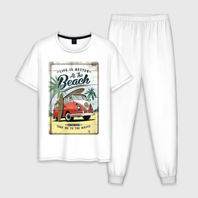 Мужская пижама хлопок с принтом морской трип , 100% хлопок | брюки и футболка прямого кроя, без карманов, на брюках мягкая резинка на поясе и по низу штанин
 | adventure | ocean | sea | travel | лето | море | морские путешествия | океан | отдых | отпуск | трип