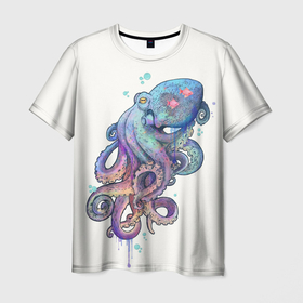 Мужская футболка 3D с принтом Осьминог яркий в Курске, 100% полиэфир | прямой крой, круглый вырез горловины, длина до линии бедер | Тематика изображения на принте: морские животные | морские обитатели | осьминог | осьминог яркий