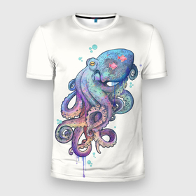 Мужская футболка 3D спортивная с принтом Осьминог яркий , 100% полиэстер с улучшенными характеристиками | приталенный силуэт, круглая горловина, широкие плечи, сужается к линии бедра | морские животные | морские обитатели | осьминог | осьминог яркий