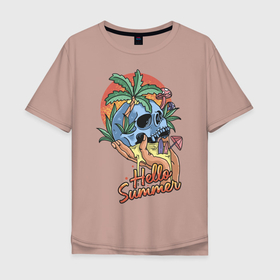 Мужская футболка хлопок Oversize с принтом Summer skull в Петрозаводске, 100% хлопок | свободный крой, круглый ворот, “спинка” длиннее передней части | beach | sea | skull | summer | лето | море | пляж | череп