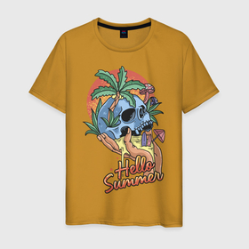 Мужская футболка хлопок с принтом Summer skull в Петрозаводске, 100% хлопок | прямой крой, круглый вырез горловины, длина до линии бедер, слегка спущенное плечо. | beach | sea | skull | summer | лето | море | пляж | череп