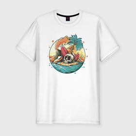 Мужская футболка хлопок Slim с принтом Summer skull_02 в Белгороде, 92% хлопок, 8% лайкра | приталенный силуэт, круглый вырез ворота, длина до линии бедра, короткий рукав | beach | sea | skull | summer | лето | море | остров | череп | черепа