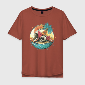Мужская футболка хлопок Oversize с принтом Summer skull_02 в Петрозаводске, 100% хлопок | свободный крой, круглый ворот, “спинка” длиннее передней части | beach | sea | skull | summer | лето | море | остров | череп | черепа