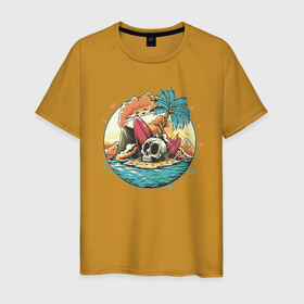 Мужская футболка хлопок с принтом Summer skull_02 в Екатеринбурге, 100% хлопок | прямой крой, круглый вырез горловины, длина до линии бедер, слегка спущенное плечо. | Тематика изображения на принте: beach | sea | skull | summer | лето | море | остров | череп | черепа