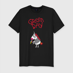 Мужская футболка хлопок Slim с принтом Green Day Unicorn , 92% хлопок, 8% лайкра | приталенный силуэт, круглый вырез ворота, длина до линии бедра, короткий рукав | Тематика изображения на принте: billie joe armstrong | green day | punk | rock | unicorn | билли джо | грин дей | панк | рок