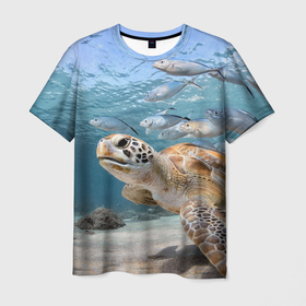 Мужская футболка 3D с принтом Морская черепаха , 100% полиэфир | прямой крой, круглый вырез горловины, длина до линии бедер | Тематика изображения на принте: море | морская | океан | подводный мир | рыбы | черепаха