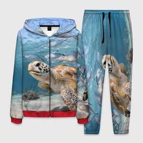 Мужской костюм 3D с принтом Морская черепаха в Петрозаводске, 100% полиэстер | Манжеты и пояс оформлены тканевой резинкой, двухслойный капюшон со шнурком для регулировки, карманы спереди | море | морская | океан | подводный мир | рыбы | черепаха