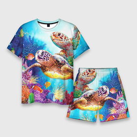 Мужской костюм с шортами 3D с принтом Морские черепахи в Петрозаводске,  |  | Тематика изображения на принте: коралловые | море | морские | океан | подводный мир | рифы | рыбки | рыбы | черепахи