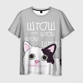 Мужская футболка 3D с принтом штош в Кировске, 100% полиэфир | прямой крой, круглый вырез горловины, длина до линии бедер | кот | меме | прикол | штош | юмор