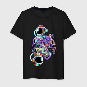 Мужская футболка хлопок с принтом Осьминог и Космонавт , 100% хлопок | прямой крой, круглый вырез горловины, длина до линии бедер, слегка спущенное плечо. | cute | octopus | космонавт | милый | осьминог | осьминожка | тентакли