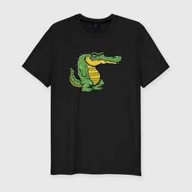 Мужская футболка хлопок Slim с принтом Недовольный крокодил в Курске, 92% хлопок, 8% лайкра | приталенный силуэт, круглый вырез ворота, длина до линии бедра, короткий рукав | alligator | crocodile | reptile | аллигатор | крокодил | крокодильчик