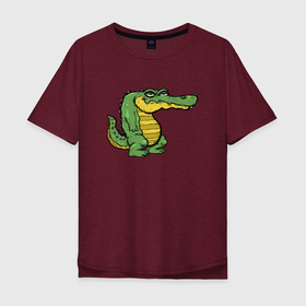 Мужская футболка хлопок Oversize с принтом Недовольный крокодил в Екатеринбурге, 100% хлопок | свободный крой, круглый ворот, “спинка” длиннее передней части | alligator | crocodile | reptile | аллигатор | крокодил | крокодильчик