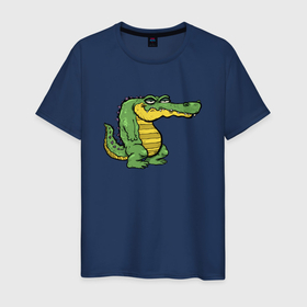 Мужская футболка хлопок с принтом Недовольный крокодил в Белгороде, 100% хлопок | прямой крой, круглый вырез горловины, длина до линии бедер, слегка спущенное плечо. | alligator | crocodile | reptile | аллигатор | крокодил | крокодильчик
