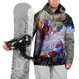 Накидка на куртку 3D с принтом Клоуны в актинии в Кировске, 100% полиэстер |  | актиния | клоуны | коралловые | море | подводный мир | рыбки