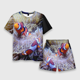 Мужской костюм с шортами 3D с принтом Клоуны в актинии в Кировске,  |  | актиния | клоуны | коралловые | море | подводный мир | рыбки