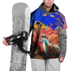 Накидка на куртку 3D с принтом Морская черепаха в Петрозаводске, 100% полиэстер |  | Тематика изображения на принте: кораллы | море | морская черепаха | подводный мир | рыбки