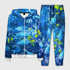 Мужской костюм 3D с принтом Коралловые рыбки , 100% полиэстер | Манжеты и пояс оформлены тканевой резинкой, двухслойный капюшон со шнурком для регулировки, карманы спереди | коралловые | море | подводный мир | рыбки