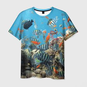 Мужская футболка 3D с принтом Коралловые рыбки в Курске, 100% полиэфир | прямой крой, круглый вырез горловины, длина до линии бедер | коралловые | кораллы | море | подводный мир | рыбки