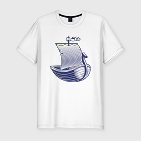 Мужская футболка хлопок Slim с принтом Парусная лодка в Тюмени, 92% хлопок, 8% лайкра | приталенный силуэт, круглый вырез ворота, длина до линии бедра, короткий рукав | sailboat | кораблик | корабль | лодка | парус | парусная лодка | тату | татуировка
