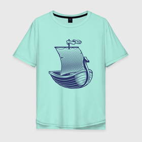 Мужская футболка хлопок Oversize с принтом Парусная лодка в Тюмени, 100% хлопок | свободный крой, круглый ворот, “спинка” длиннее передней части | sailboat | кораблик | корабль | лодка | парус | парусная лодка | тату | татуировка
