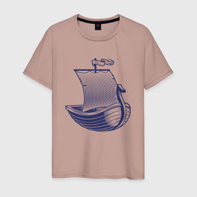 Мужская футболка хлопок с принтом Парусная лодка , 100% хлопок | прямой крой, круглый вырез горловины, длина до линии бедер, слегка спущенное плечо. | Тематика изображения на принте: sailboat | кораблик | корабль | лодка | парус | парусная лодка | тату | татуировка
