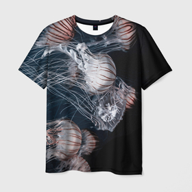 Мужская футболка 3D с принтом Медузы в Петрозаводске, 100% полиэфир | прямой крой, круглый вырез горловины, длина до линии бедер | глубина | медузы | море | морские обитатели | океан | подводный мир