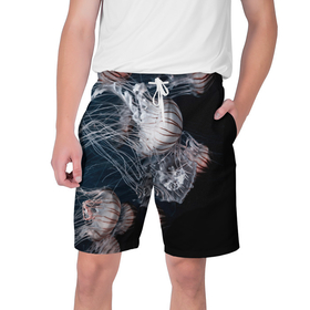 Мужские шорты 3D с принтом Медузы в Санкт-Петербурге,  полиэстер 100% | прямой крой, два кармана без застежек по бокам. Мягкая трикотажная резинка на поясе, внутри которой широкие завязки. Длина чуть выше колен | глубина | медузы | море | морские обитатели | океан | подводный мир