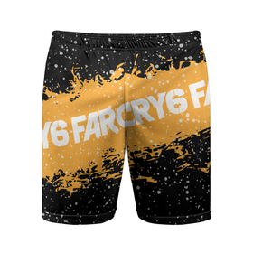 Мужские шорты спортивные с принтом Far Cry 6 в Новосибирске,  |  | far cry 6 | игра | капли | лого | надпись | снег | частицы