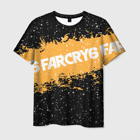 Мужская футболка 3D с принтом Far Cry 6 в Кировске, 100% полиэфир | прямой крой, круглый вырез горловины, длина до линии бедер | far cry 6 | игра | капли | лого | надпись | снег | частицы