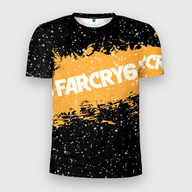 Мужская футболка 3D спортивная с принтом Far Cry 6 в Белгороде, 100% полиэстер с улучшенными характеристиками | приталенный силуэт, круглая горловина, широкие плечи, сужается к линии бедра | far cry 6 | игра | капли | лого | надпись | снег | частицы
