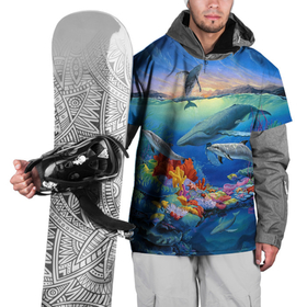 Накидка на куртку 3D с принтом Киты и дельфины в Кировске, 100% полиэстер |  | Тематика изображения на принте: горы | дельфины | закат солнца | киты | кораллы | море | океан | подводный мир