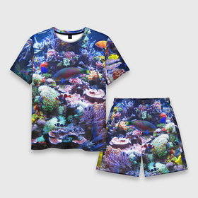 Мужской костюм с шортами 3D с принтом Коралловые рыбки ,  |  | Тематика изображения на принте: коралловые | кораллы | море | морские обитатели | океан | подводный мир | рыбки