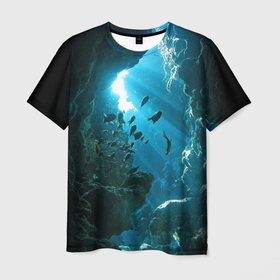 Мужская футболка 3D с принтом Коралловые рыбки в Курске, 100% полиэфир | прямой крой, круглый вырез горловины, длина до линии бедер | Тематика изображения на принте: коралловые | кораллы | море | морские обитатели | океан | подводный мир | рыбки