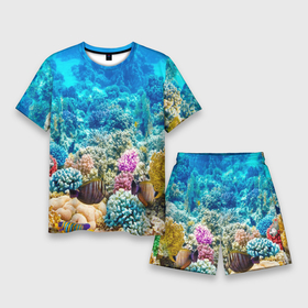 Мужской костюм с шортами 3D с принтом Риф в Екатеринбурге,  |  | коралловый риф | полосатые рыбы | риф | рыбы | сказочный риф