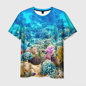 Мужская футболка 3D с принтом Риф , 100% полиэфир | прямой крой, круглый вырез горловины, длина до линии бедер | коралловый риф | полосатые рыбы | риф | рыбы | сказочный риф