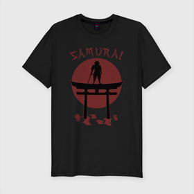 Мужская футболка хлопок Slim с принтом Дух самурая в Курске, 92% хлопок, 8% лайкра | приталенный силуэт, круглый вырез ворота, длина до линии бедра, короткий рукав | Тематика изображения на принте: budo | bushido | demon | ghost of tsushima | japan style | katana | ninja | oni | samurai | будо | бусидо | гост тсусима | иероглифы | катана | ниндзя | они | призрак цусимы | самурай | тенгу | тэнгу | шиноби | япония | японский стиль