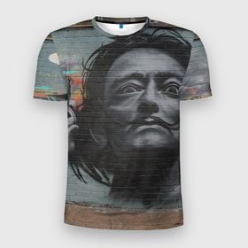 Мужская футболка 3D спортивная с принтом Сальвадор Дали в Курске, 100% полиэстер с улучшенными характеристиками | приталенный силуэт, круглая горловина, широкие плечи, сужается к линии бедра | граффити | рисунок на стене | сальвадор