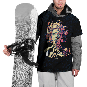 Накидка на куртку 3D с принтом Горгона YES в Петрозаводске, 100% полиэстер |  | бог | греция | змея | история | камень | медуза | миф | мифология | рим | статуя
