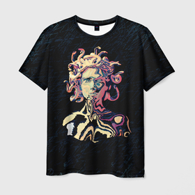 Мужская футболка 3D с принтом Горгона YES в Санкт-Петербурге, 100% полиэфир | прямой крой, круглый вырез горловины, длина до линии бедер | бог | греция | змея | история | камень | медуза | миф | мифология | рим | статуя