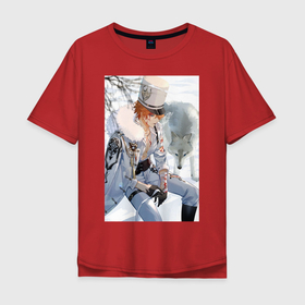 Мужская футболка хлопок Oversize с принтом Tartaglia в Петрозаводске, 100% хлопок | свободный крой, круглый ворот, “спинка” длиннее передней части | art | fanart | game | genshin | impact | tartaglia | арт | тарталья | фан