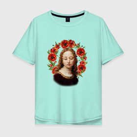 Мужская футболка хлопок Oversize с принтом Renaissance Maiden , 100% хлопок | свободный крой, круглый ворот, “спинка” длиннее передней части | Тематика изображения на принте: renaissance | девушка | искусство | картина | ренессанс | цветы