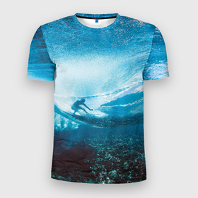 Мужская футболка 3D спортивная с принтом Под водой , 100% полиэстер с улучшенными характеристиками | приталенный силуэт, круглая горловина, широкие плечи, сужается к линии бедра | море | морская волна | океан | под водой | серфер | серфинг