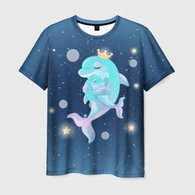 Мужская футболка 3D с принтом Два дельфина , 100% полиэфир | прямой крой, круглый вырез горловины, длина до линии бедер | cute | dolphin | два дельфина | дельфин | дельфинами | милый | мир | подводный