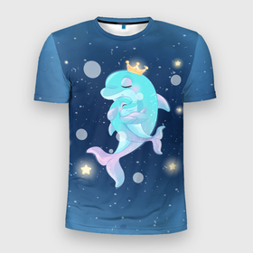 Мужская футболка 3D спортивная с принтом Два дельфина в Екатеринбурге, 100% полиэстер с улучшенными характеристиками | приталенный силуэт, круглая горловина, широкие плечи, сужается к линии бедра | Тематика изображения на принте: cute | dolphin | два дельфина | дельфин | дельфинами | милый | мир | подводный