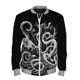 Мужской бомбер 3D с принтом Кракен Монстр в Екатеринбурге, 100% полиэстер | застегивается на молнию, по бокам два кармана без застежек, по низу бомбера и на воротнике - эластичная резинка | Тематика изображения на принте: animal | beast | kraken | monster | ocean | octopus | sea | ship | water | вода | животные | звери | корабль | кракен | монстр | море | океан | осьминог | рыбы | щупальца